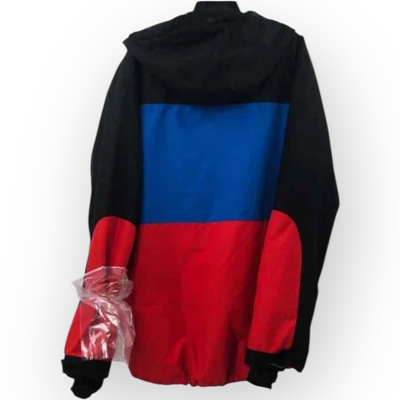 Neff Zeeb Snowboard Jacket Mens Medium Colorblock Black Blue Red Hooded Technica - Picture 3 of 8